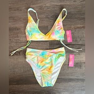 Tie-Dye Pastel Two-Piece Swim Set, Top and Bottom Size XS